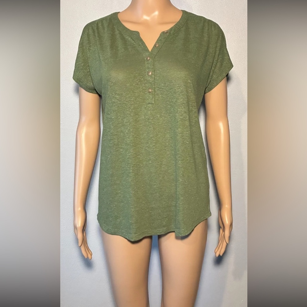 Old Navy Women's Shirt SizeS Pullover 1/2Button Closure Short Sleeve Linen Blend